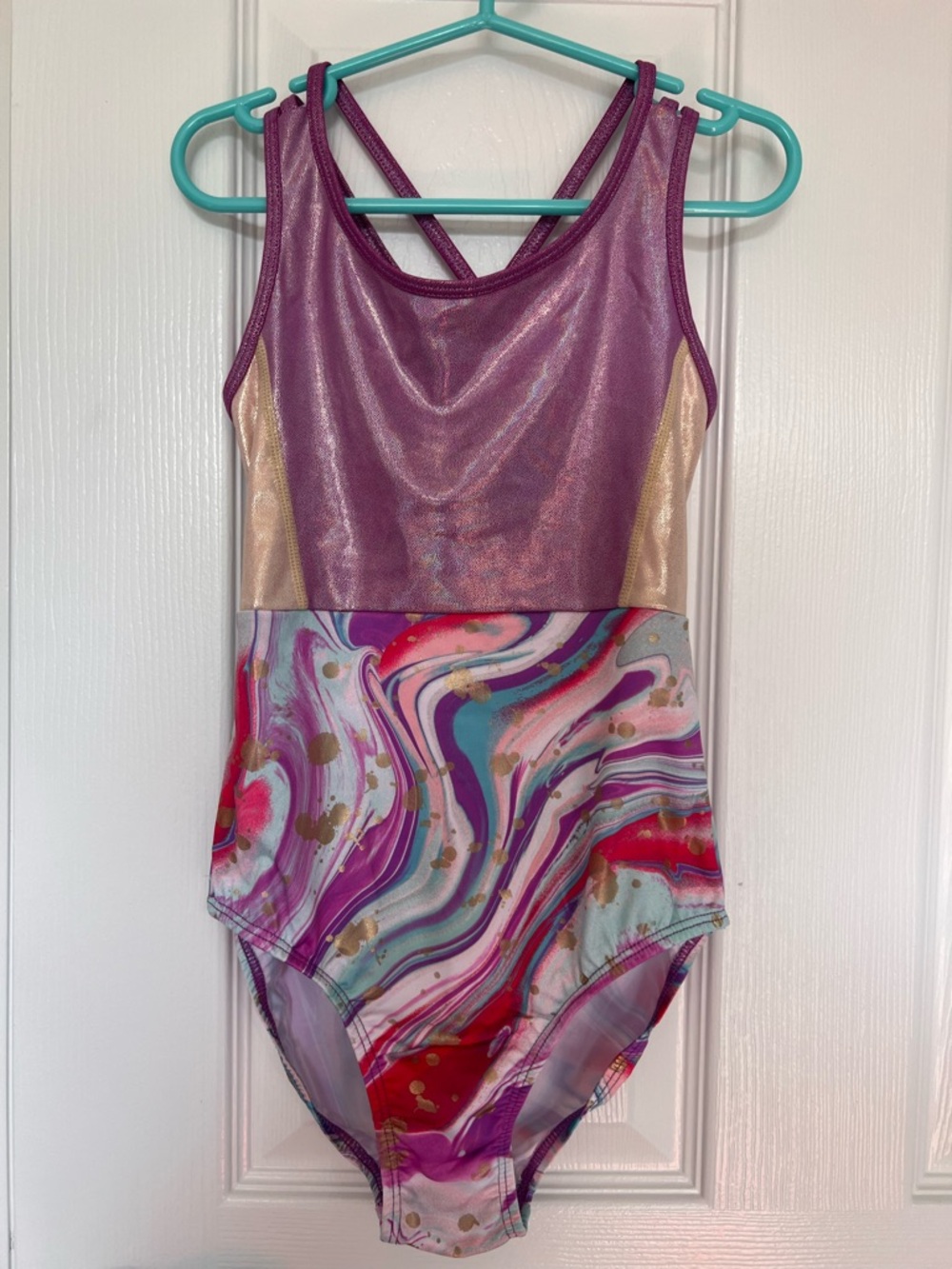 Metallic Purple and Marble Print Gymnastics Leotard